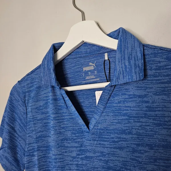 NWT Puma Shirt Golf Womens Icon Heather Polo Lapis Blue Short Sleeve Small Vneck - Image 4