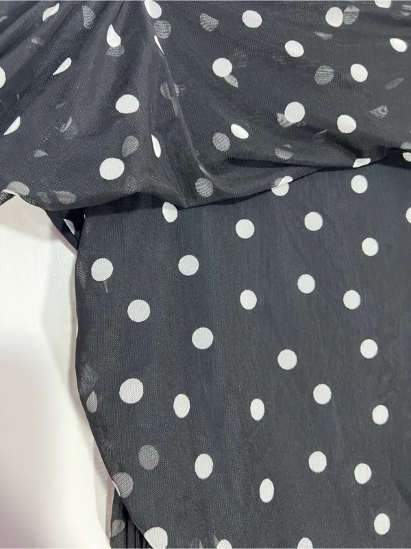 Abercrombie & fitch Off-Shoulder Black and white Polka Dot Mesh Bodysuit size XL - Image 8