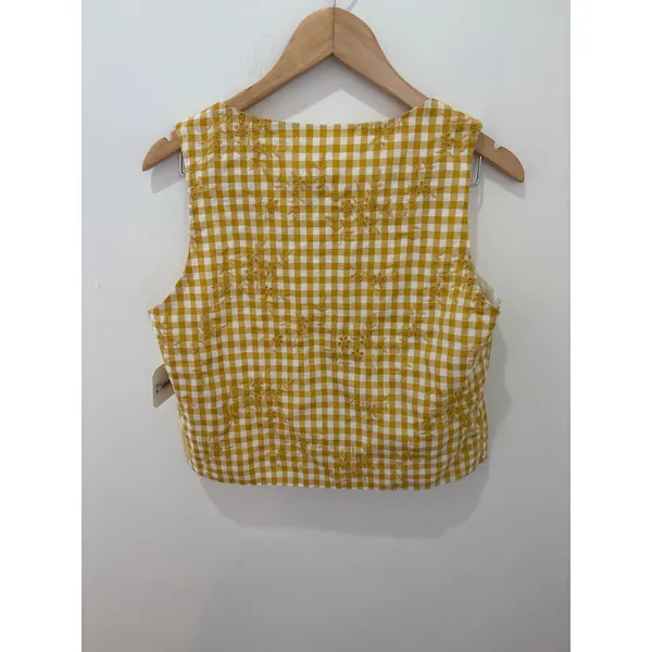Altar'd‎ State Gingham Floral Embroidered Tie Front Vest Top Yellow White - Image 4
