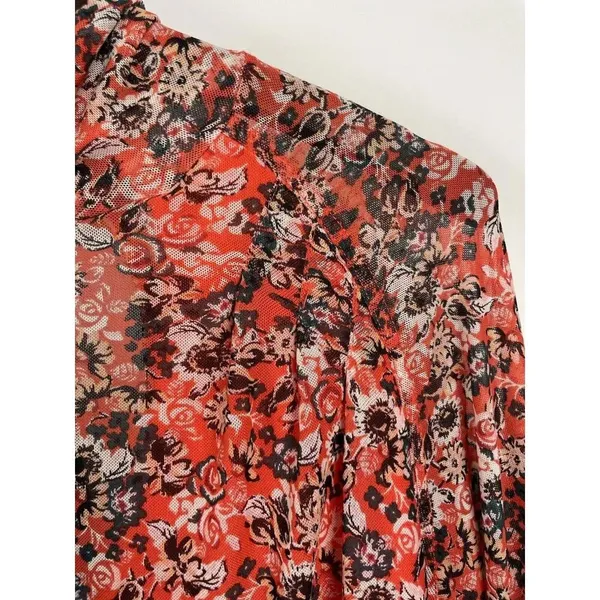 Free People All Dolled Up Mesh Floral Mock Neck Top Blouse Size XS‎ Open Back - Image 7