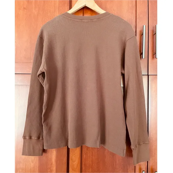 American Giant Shirt Thermal Henley Waffle Brown Size Medium - Image 6