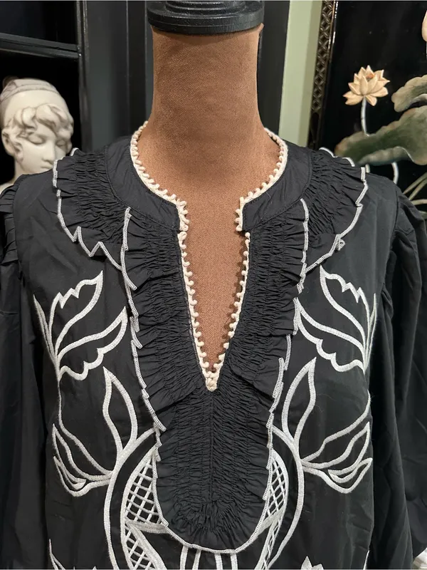 Entro Embroidered Puff‑Sleeve Dress – Size Large - Image 2