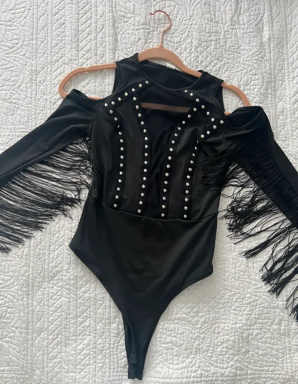 Black Fringe Bodysuit - Image 2