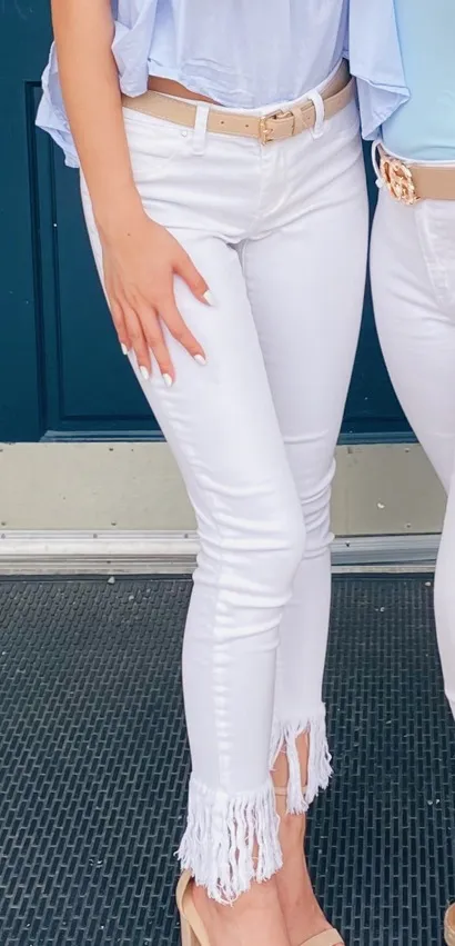 Revolve Blank NYC White Fringe Jeans - Image 2