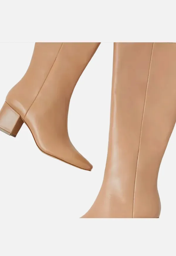 Ann Taylor Desert Sand Nude Block Leather Tall Knee High Boots Heels Booties - Image 3