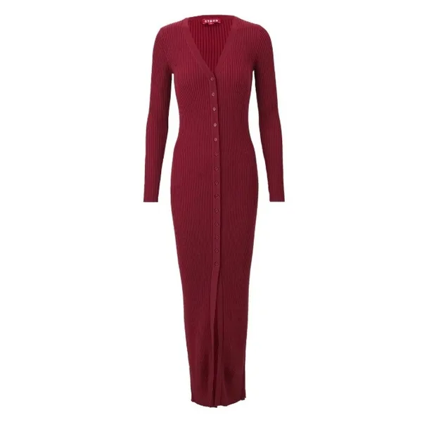 STAUD Shoko Ribbed Knit‎ Button Front Maxi Dress Burgundy XS - Image 10