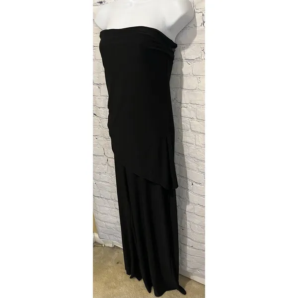 White House Black Market WHBM Black Pant Jumpsuit Strapless Stretch Medium - Image 3