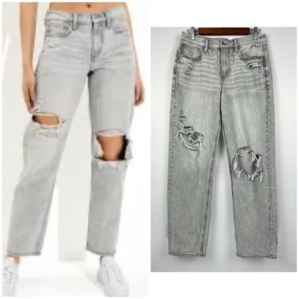 NEW American Eagle 8 Ripped '90s Straight High Waist Jean Gray Wash - Image 2