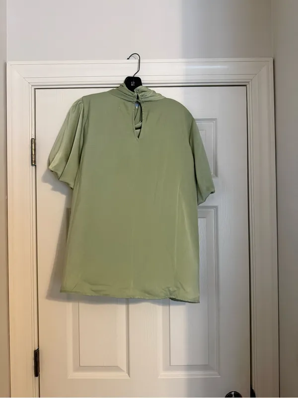 Satin Puff Sleeve Wrap Front Top - Image 4