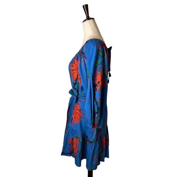Ro's Garden Vera‎ Dress Women Medium Blue Barcelona Floral NWT Mini Ruffle Boho - Image 3