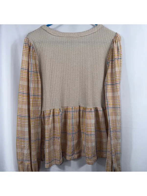 Violets Are Blue Plaid Waffle Knit Babydoll Top M - Image 7