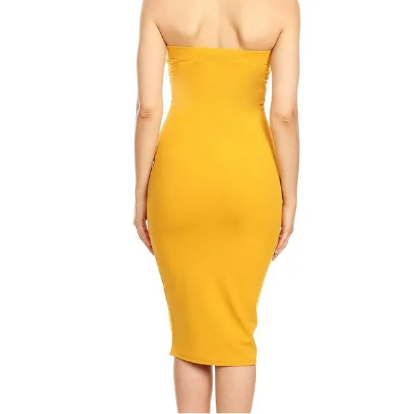 MOA Collection Butter Yellow Slim Fit Bodycon Elastic Tube Midi Dress Small NEW - Image 6