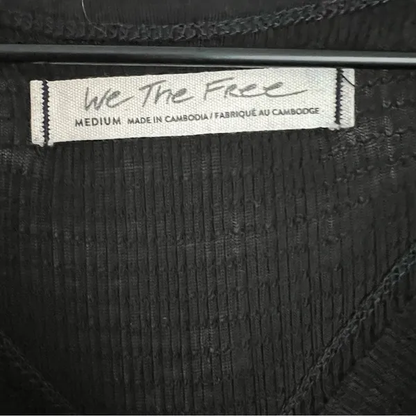 We the Free People Black Long Sleeve V-Neck Top waffle knit empire thermal M - Image 5