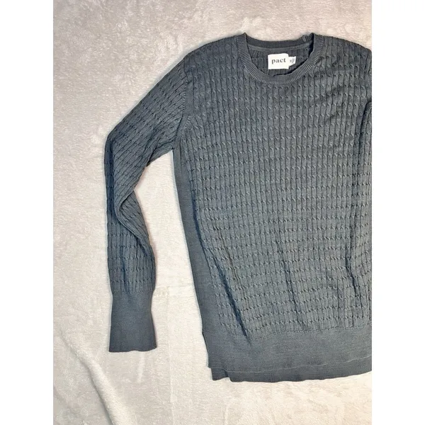 Pact Gray Cable Knit Sweater Women’s M Organic Cotton Pullover Boxy Tunic - Image 3