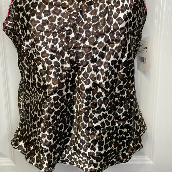 NWT Vintage Y2K Kathryn Leopard Camisole Top Tan Black Ivory Wet Pink Trim Small - Image 4