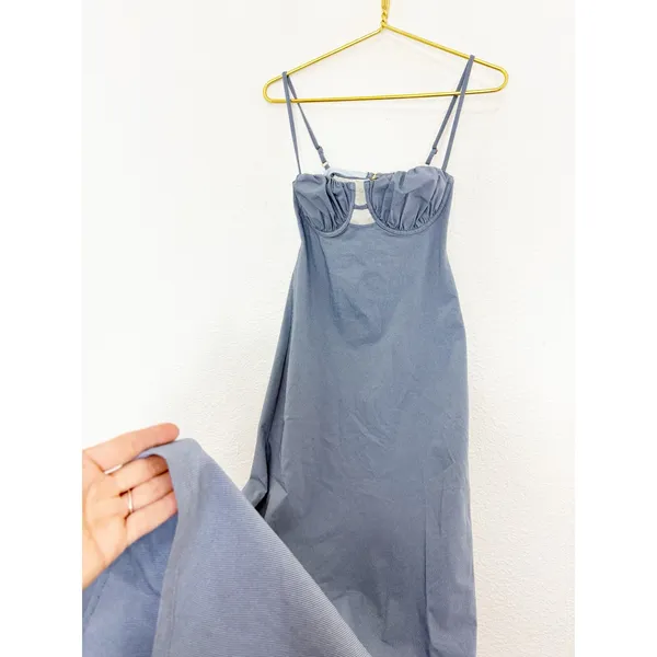Montce Swim X Olivia Culpo Dark Denim Petal Long Slip Dress Size Medium - Image 11