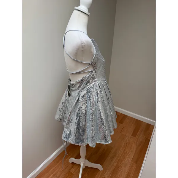 Babyboo Electra Mini Dress NWT Silver Sequin Party Size Large - Image 8