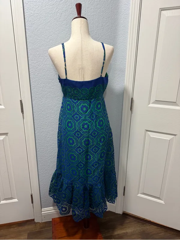 Trina Turk Blue Green Geometric Print Midi Dress Size 6 Resort Coastal Vacation - Image 10