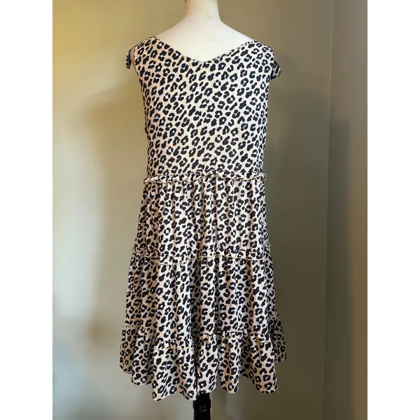 Simply Southern Leopard Print Tiered Ruffle Tie Mini Dress XL Tan Black boho Y2K - Image 4