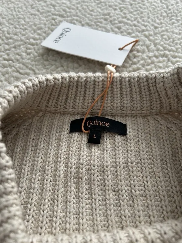 Quince Organic Cotton Fisherman Crew Neck Sweater Speckled Beige Size L - Image 10