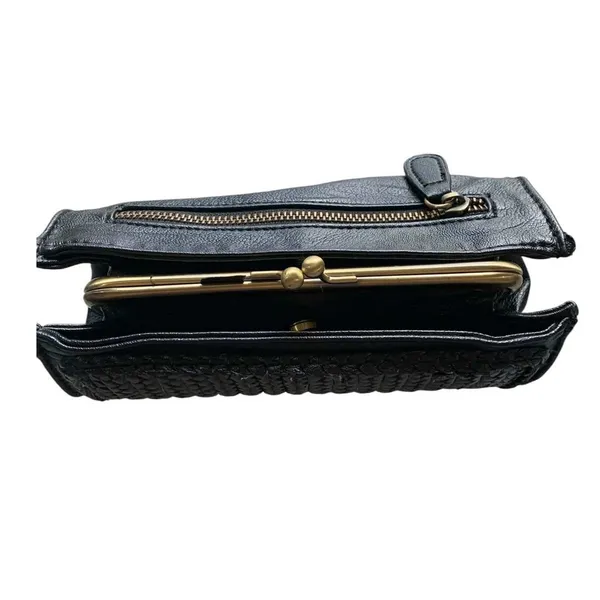 Anthropologie Clutch Bag Womens OS Black Woven Kiss Lock Retro Boho Academia - Image 3