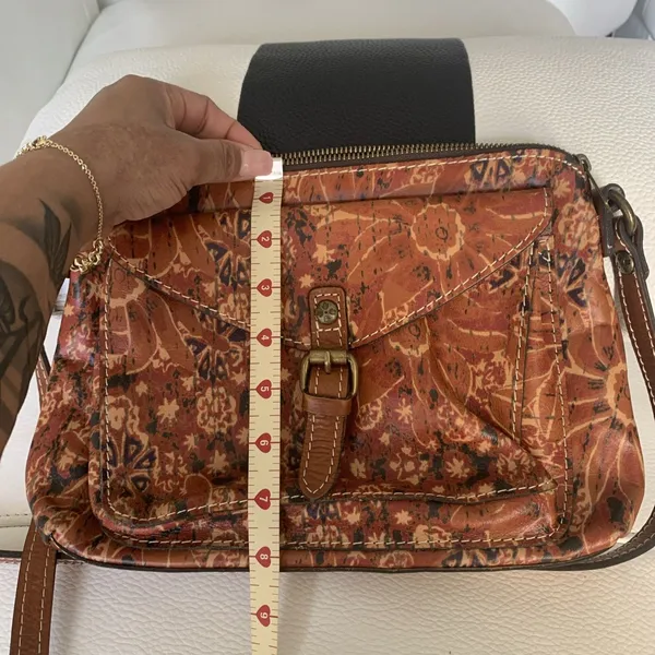 Patricia Nash Leather Crossbody Bag Brown Floral Pattern Adjustable Strap - Image 8