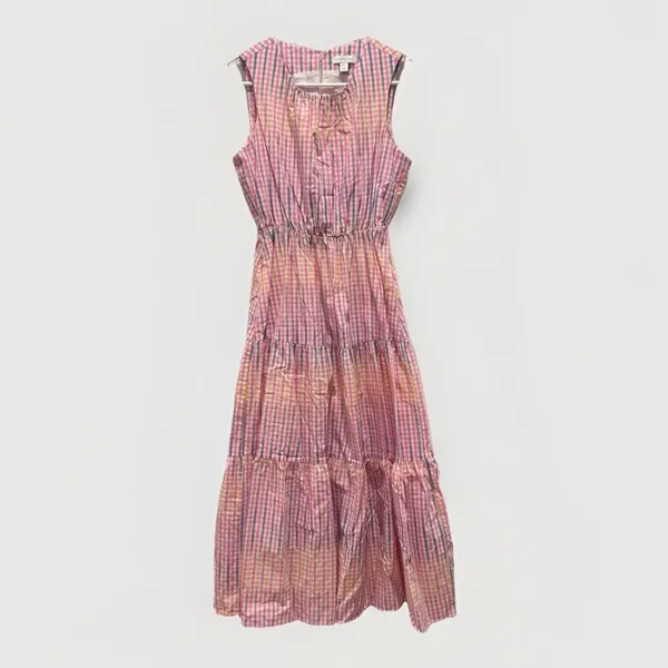 Charter Club Women S Cotton Preppy Party Plaid Midi Baby Shower‎ Pink Blue Dress - Image 2