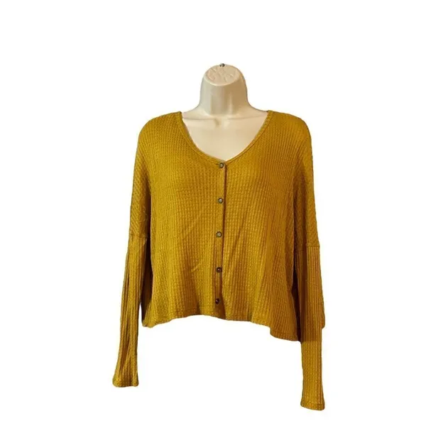 Ambiance Oversized small Long Sleeve Waffle Knit Crop Top Scoop Neck - Image 2