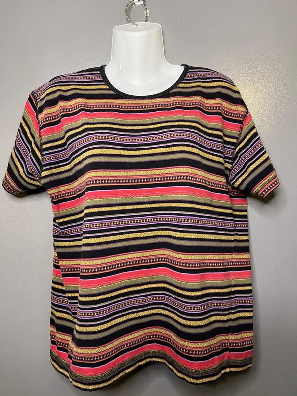 Vintage Pacer Shirt Womens Medium Multicolor Striped Crewneck Retro Tee 90s - Image 2