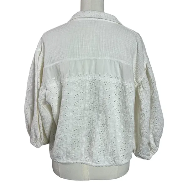 Free People Ethereal Eyelet Lace Gauze Cottage Full Bloom Shirt in White Small - Image 6