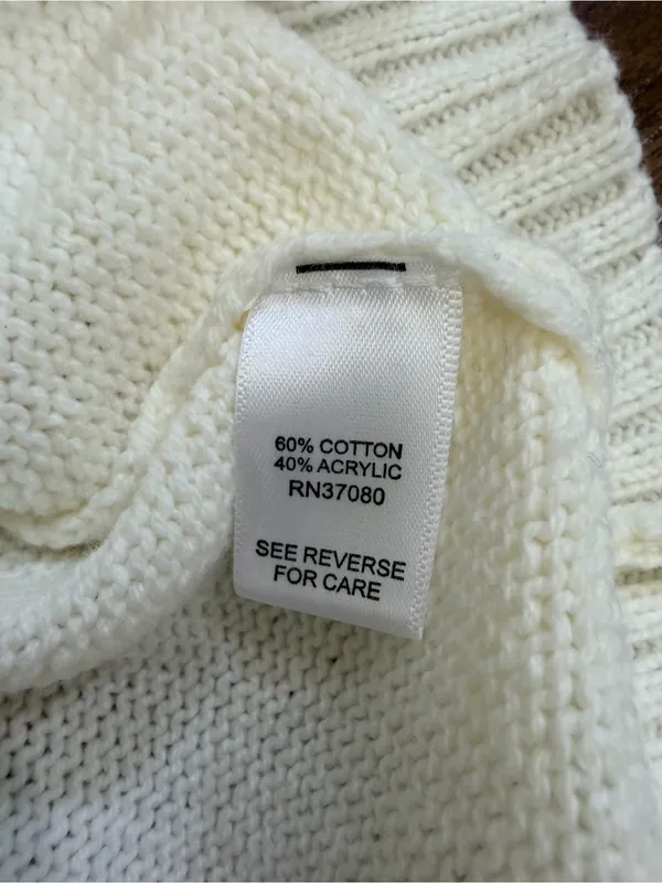 CATO Fashions Cream Cable Knit Polo Sweater Top Womens Medium Open V-Neck NWOT - Image 4