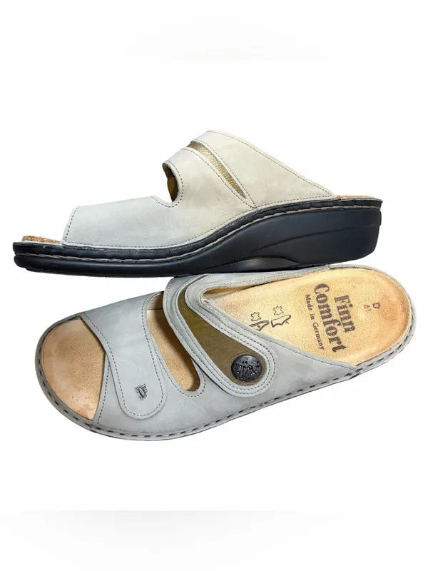 Finn Comfort Light Beige Leather Slip-On Sandals - Image 2