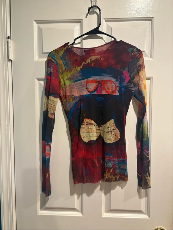 Petit Pois by Viviana G multicolor mesh top sz M Y2K whimsigoth art to wear - Image 2
