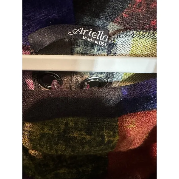 Ariella Sweater Multicolor Check~Lace Up Back~Cowl Neck Artsy Colorful Medium - Image 3