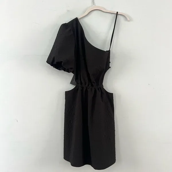 NWT Gianni Bini‎ Ari One Shoulder Puff Sleeve Black Floral Mini Dress - Image 3