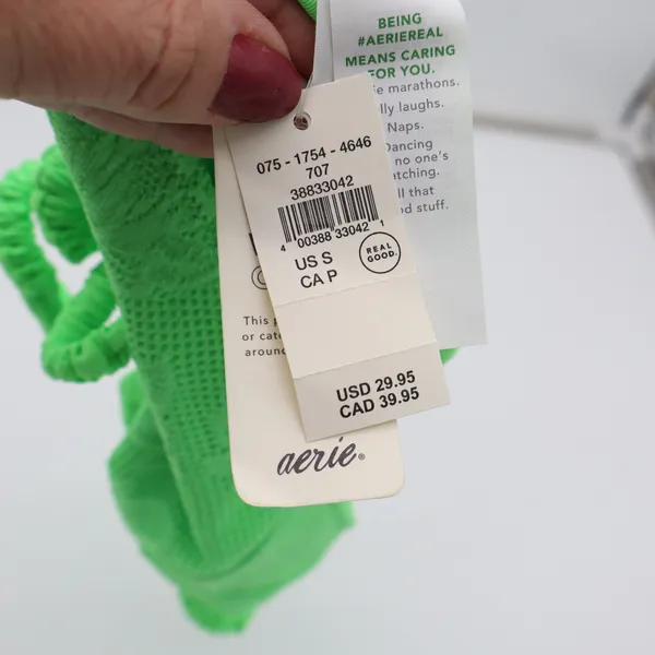 Aerie Bikini Bottom Womens S Cheekiest Neon Green Floral Lace Scrunchie Tie NEW - Image 3