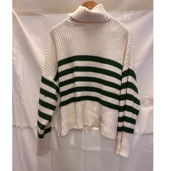 Madewell Wide Rib Turtleneck Sweater Varsity‎ Green Stripe XL Fall Winter Warm - Image 5
