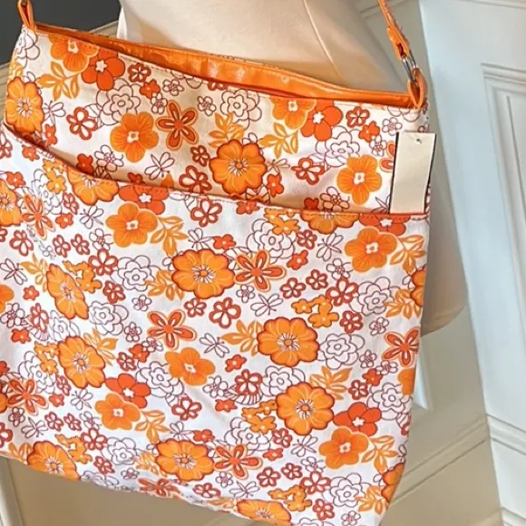 SASHA Handbags NY Large Tote Shoulder Overnight Orange White Floral Purse Womens - Image 9