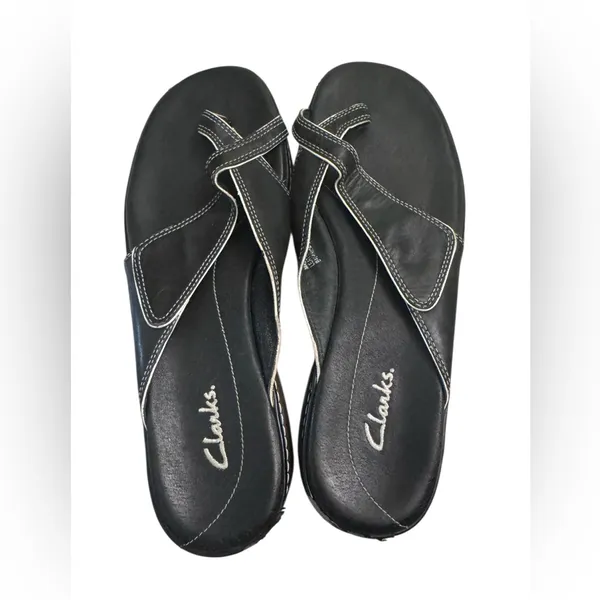 Clarks Black Leather Thong/Flip-Sandals Women’s Comfortable Everyday Style Sz 9‎ - Image 2
