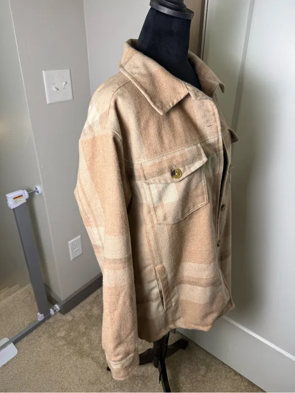 Cotton Rye Wool Blend Tan Brown Plaid Jacket Shacket Button Front Western L‎ Size L - Image 3