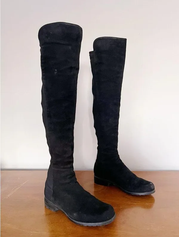 Stuart Weitzman • 5050 Stretch Suede Boots black tall low heel knee high otk - Image 8
