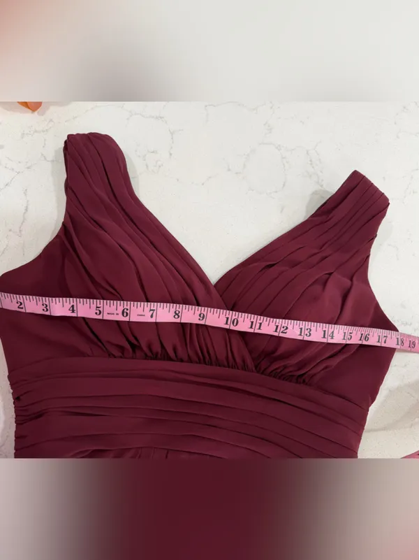 Bill Levkoff Burgundy V‑Neck Pleated Waist Maxi Dress - Image 6