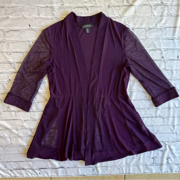 R & M Richards Vintage Open Front Top Duster Sheer Purple Long Sleeve XL Loose - Image 16