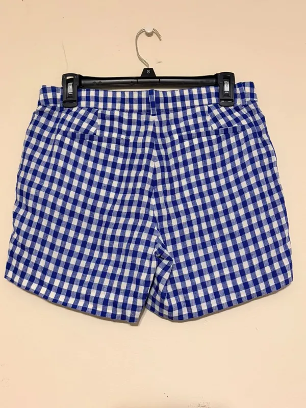 Women's J. Crew Blue White Plaid Linen Blend 5" Bermuda Shorts Size 4 - Image 2