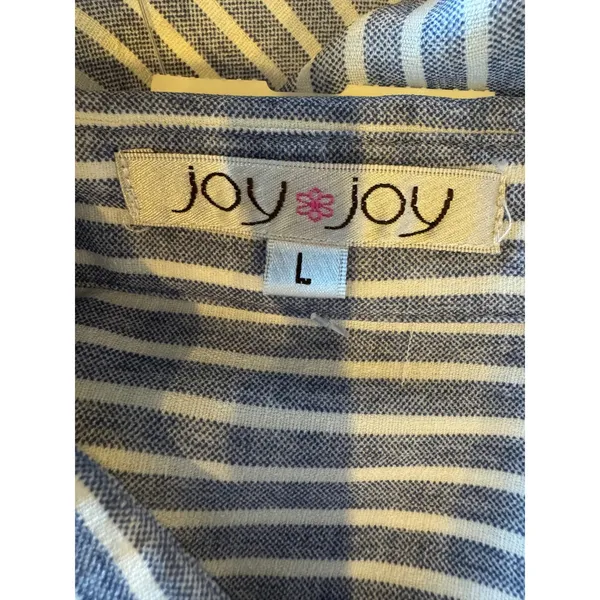 Joy Joy Dress Women Large Blue White Striped Button‎ Front Tie Waist Shirt NWT - Image 11