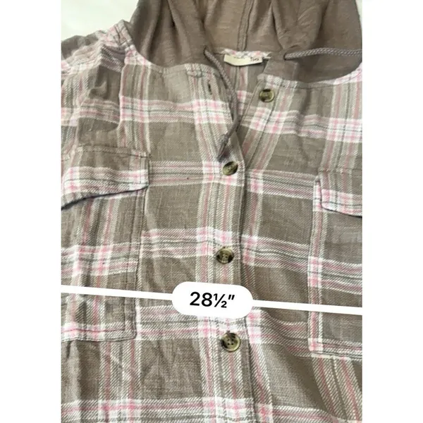 NEW SO Hooded Flannel Shirt Pink Brown Plaid NEW Plus 3X long sleeve button fron - Image 8