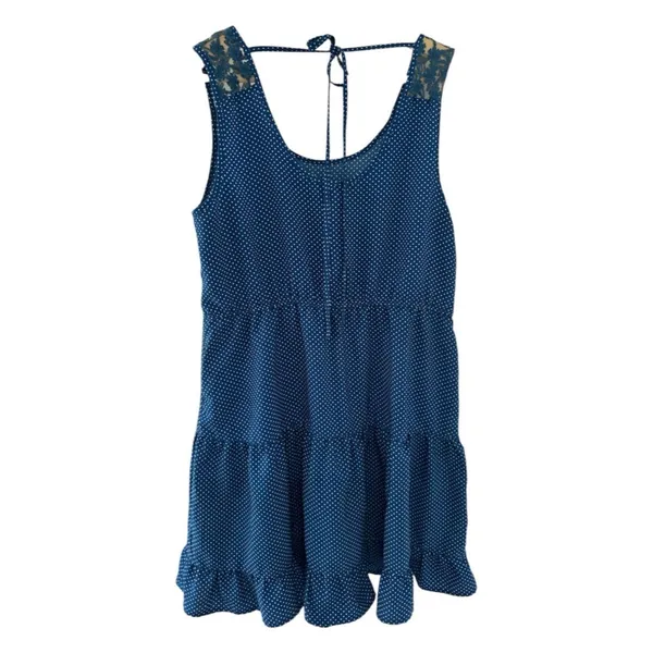 Vintage Mine Blue Polka Dot Tiered Mini Dress Medium Y2K Lightweight festival - Image 2