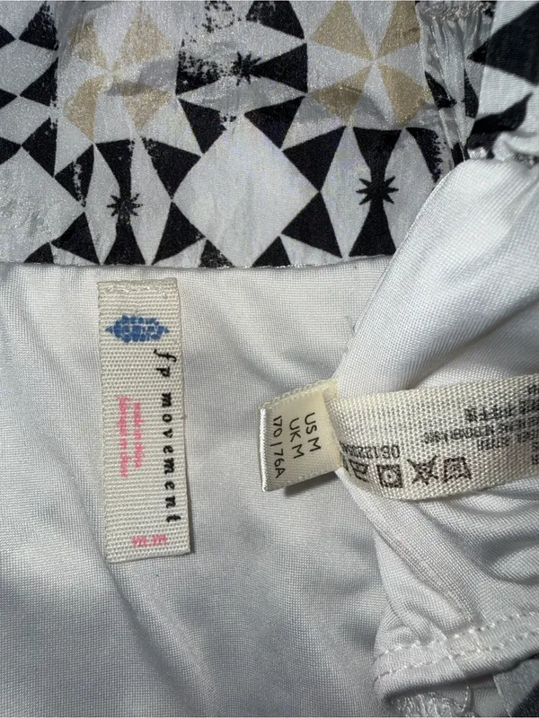 Free People Black & Cream Geometric Pattern Printed Smocked Waist Shorts - Image 8