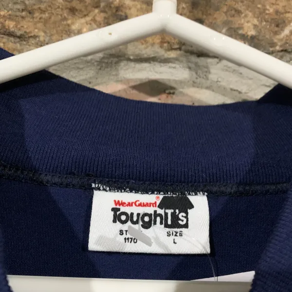 Vintage Navy Blue Embroidered Advertisement Long Sleeve Turtleneck Tee - Image 4