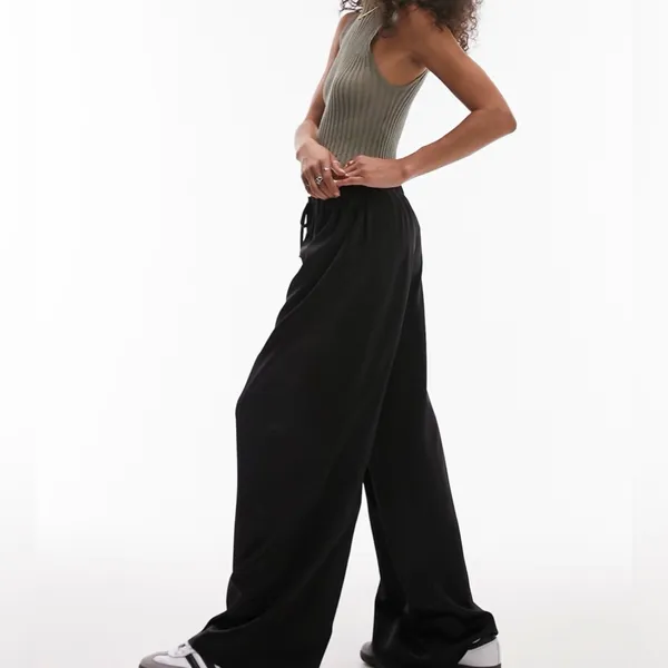 Topshop plain satin wide leg pants in black size 10 US‎ - Image 2